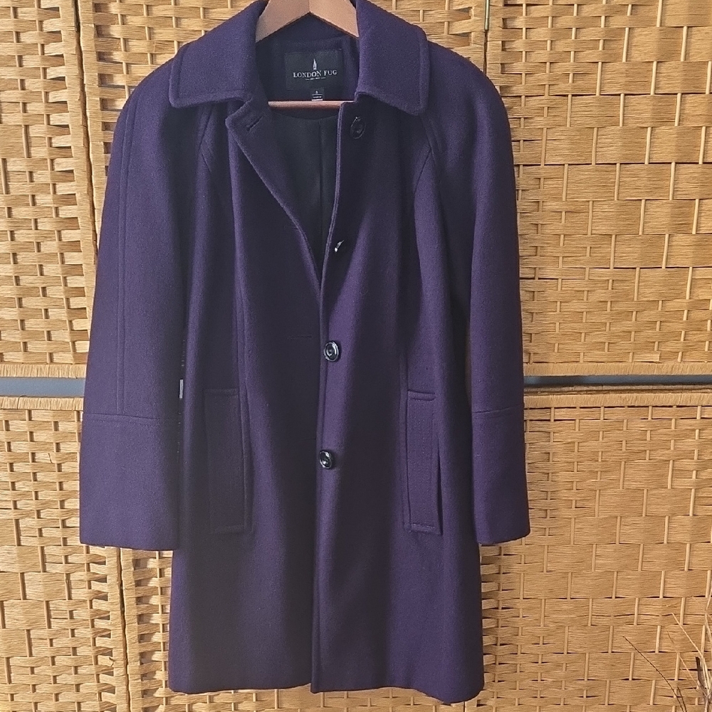 London Fog Women's Deep Purple Wool-Blend Pea Coat